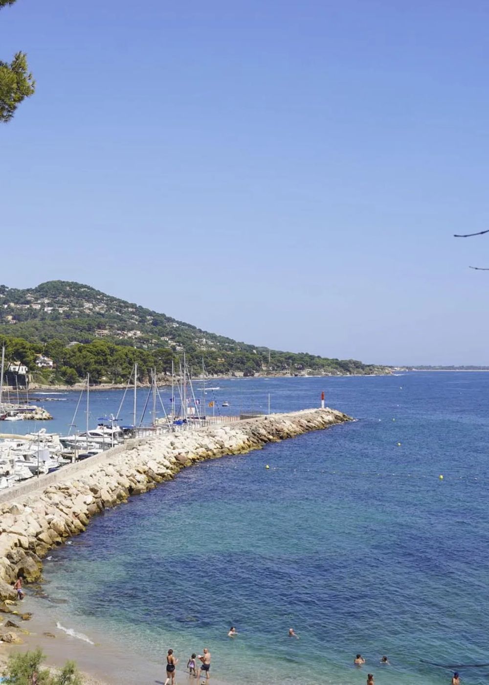Le port de Carqueiranne et sa plage, au pied des collines